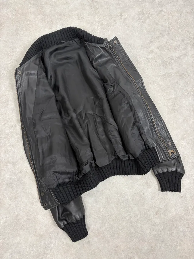 2000s Daniele Alessandrini Aviator Black Leather Jacket - Image 7