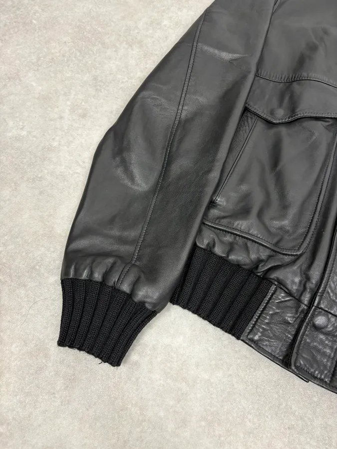 2000s Daniele Alessandrini Aviator Black Leather Jacket - Image 8