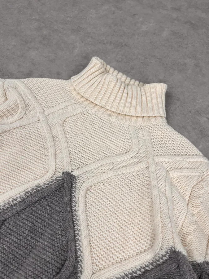2000s Daniele Alessandrini Beige & Grey Structure Turtleneck Sweater - Image 5