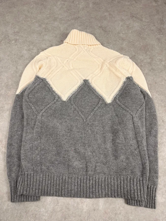 2000s Daniele Alessandrini Beige & Grey Structure Turtleneck Sweater - Image 7