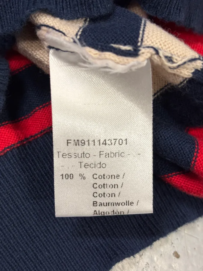 2000s Daniele Alessandrini Beige & Navy Chinese Striped Sweater - Image 10