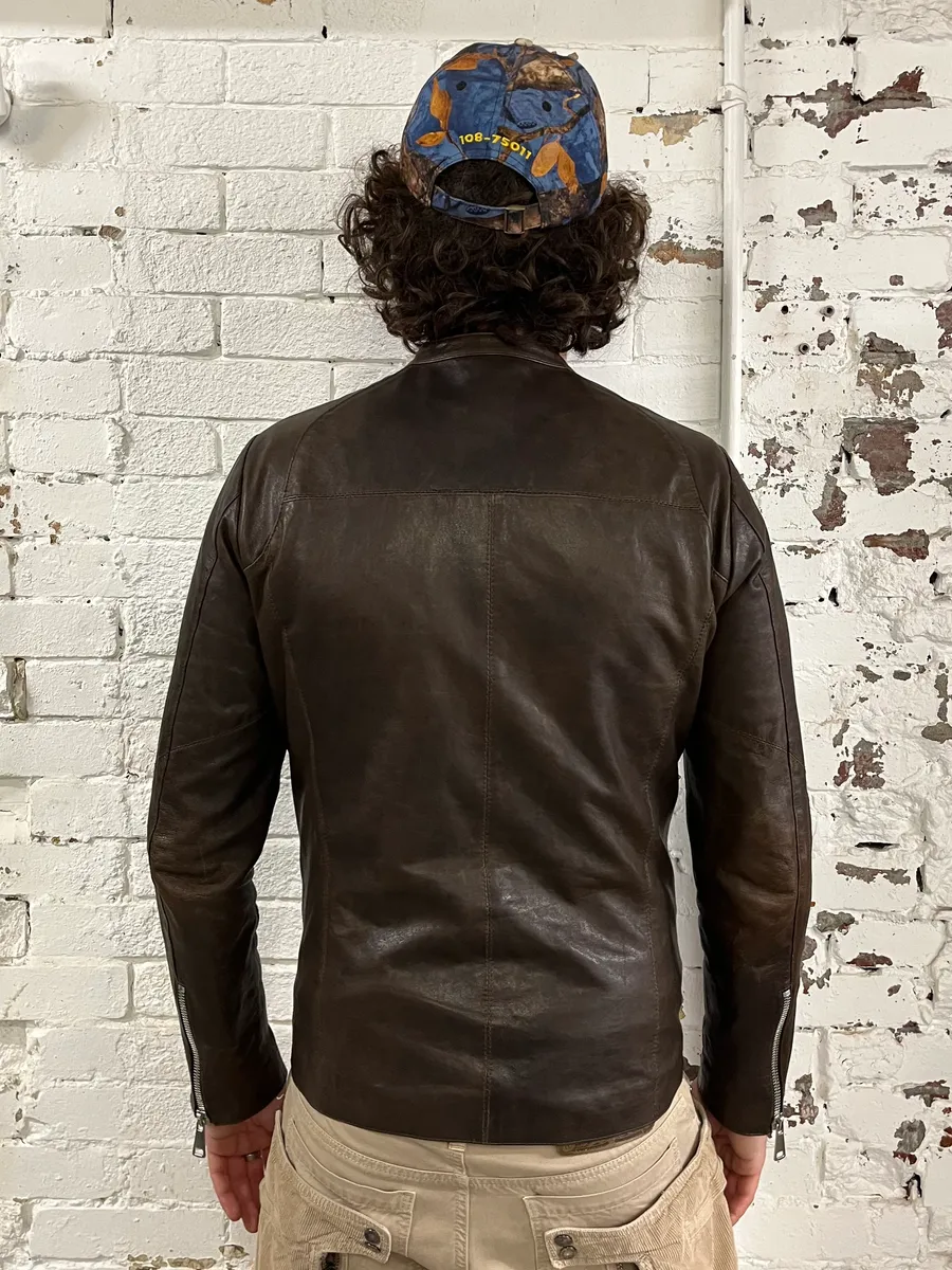 2000s Daniele Alessandrini Biker Brown Leather Jacket - Image 3