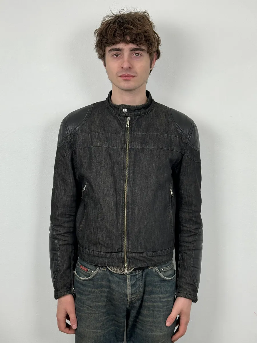 2000s Daniele Alessandrini Biker Raw Grey Denim Jacket - Image 2