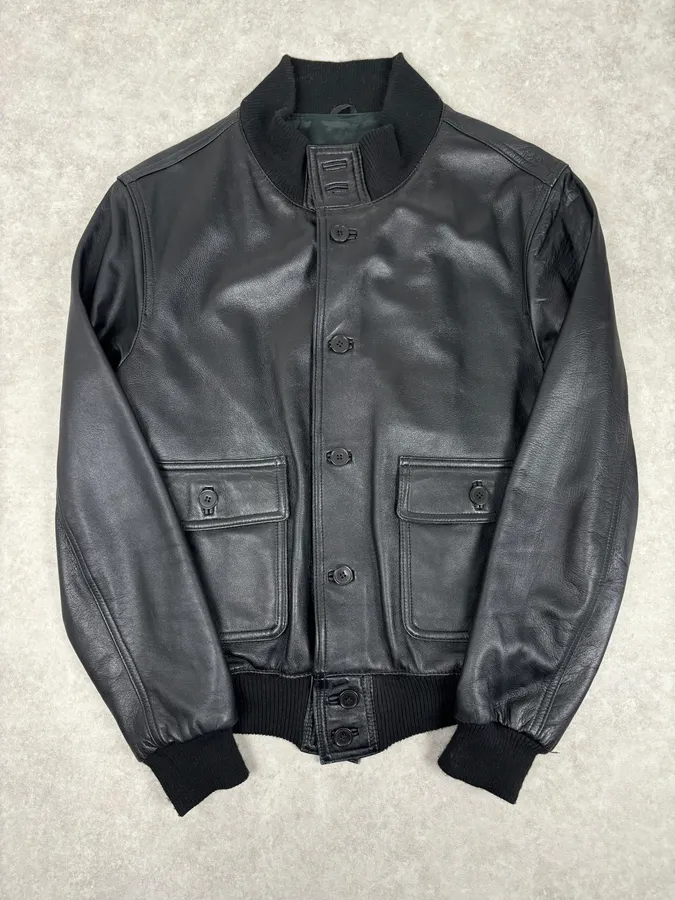 2000s Daniele Alessandrini Black Buttoned Leather Jacket