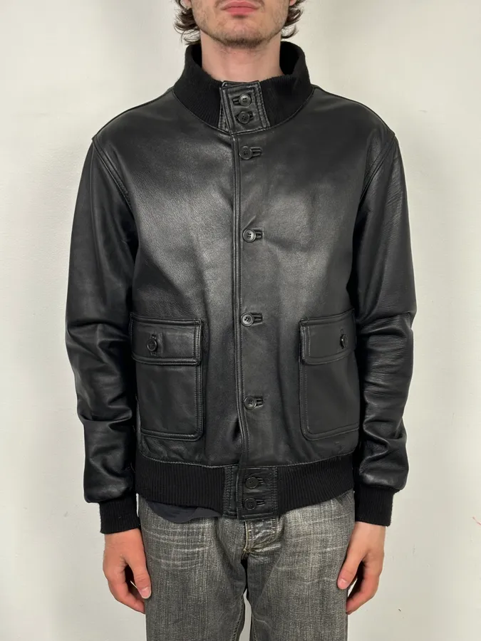 2000s Daniele Alessandrini Black Buttoned Leather Jacket - Image 2