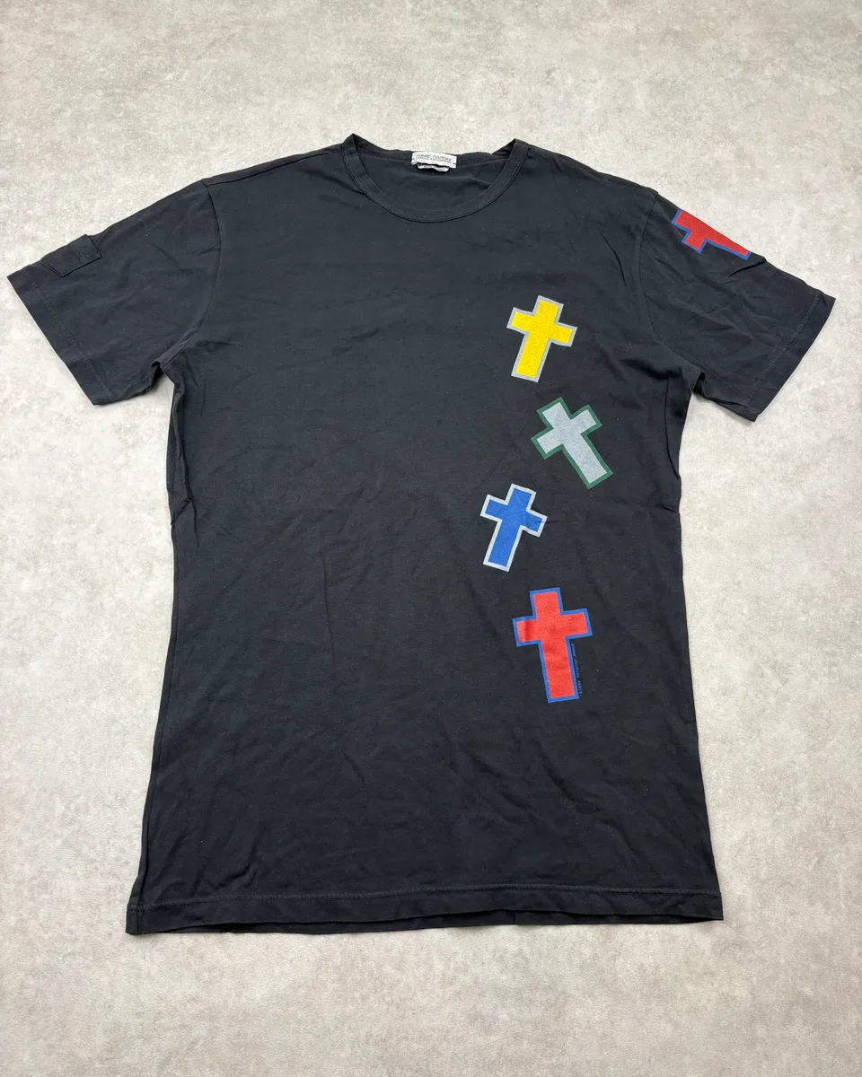 2000s Daniele Alessandrini Black Multicolor Cross T-Shirt