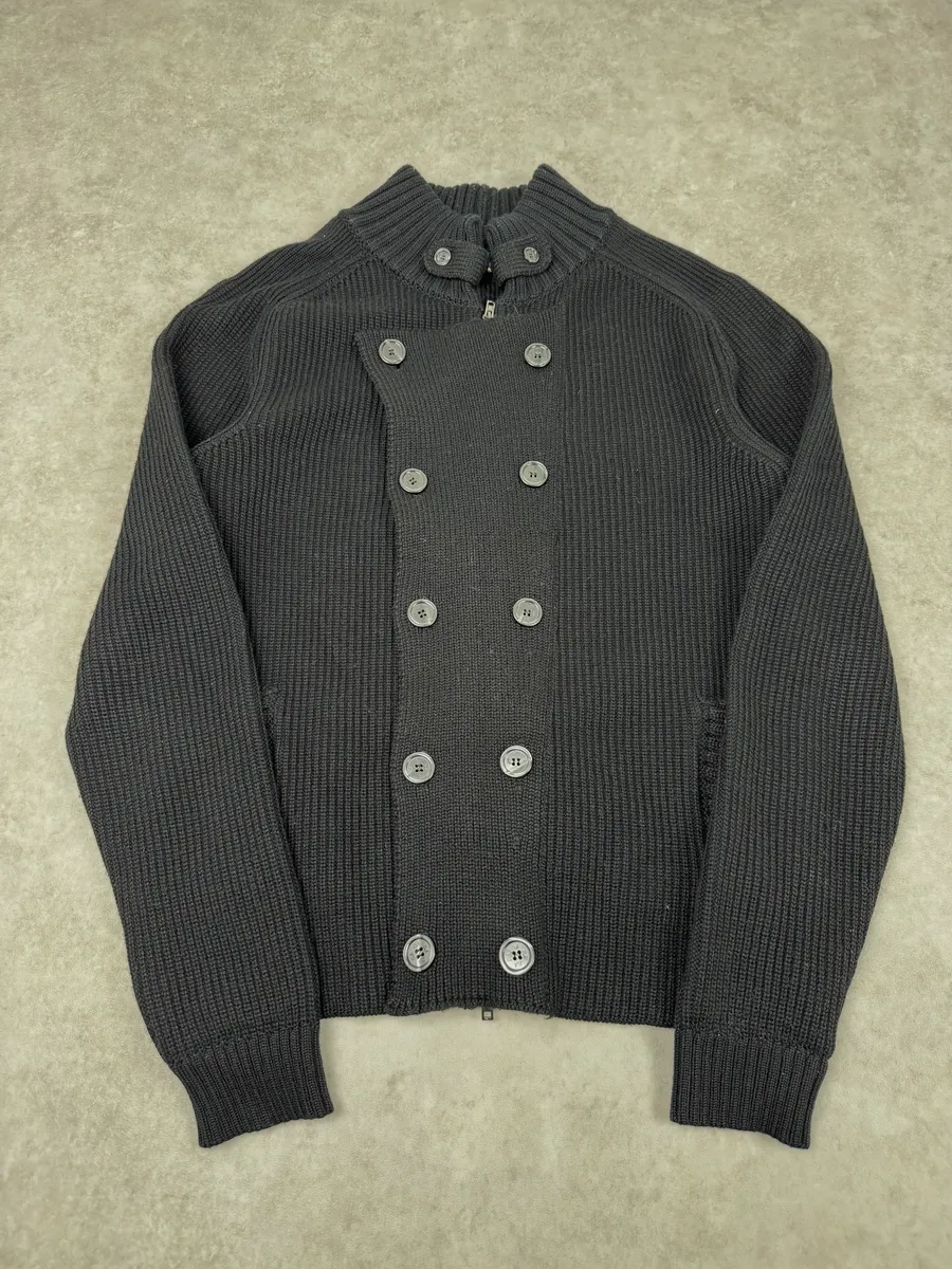 2000s Daniele Alessandrini Black Wool Buttoned Zip Up Sweater - Image 5