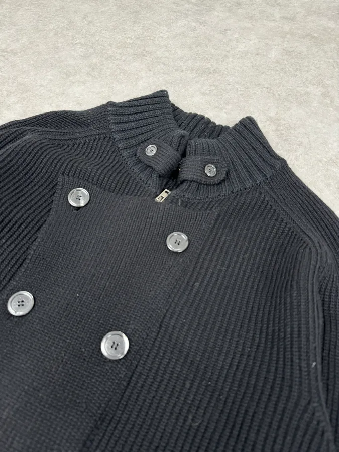 2000s Daniele Alessandrini Black Wool Buttoned Zip Up Sweater - Image 6