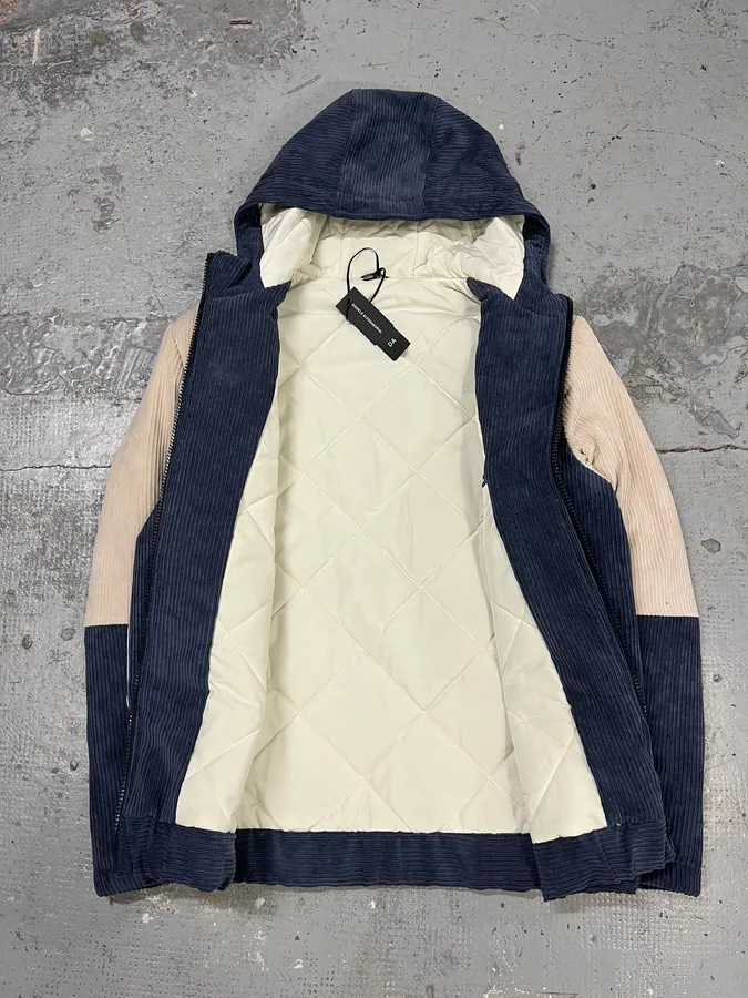 2000s Daniele Alessandrini Blue & Cream Velvet Hooded Jacket - Image 8