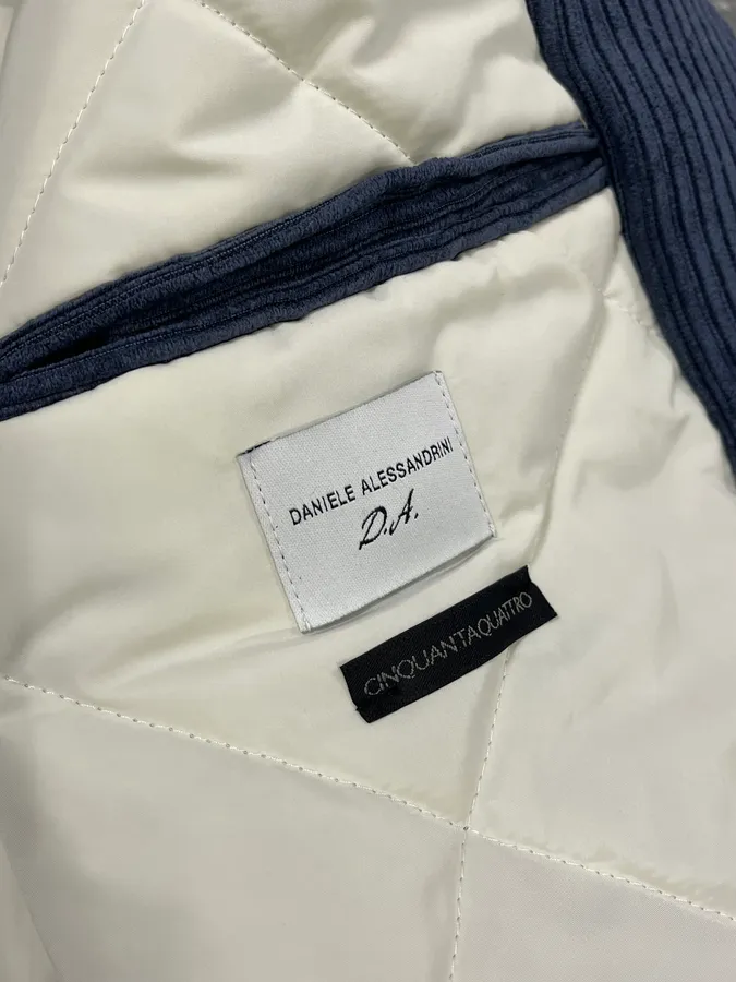 2000s Daniele Alessandrini Blue & Cream Velvet Hooded Jacket - Image 9