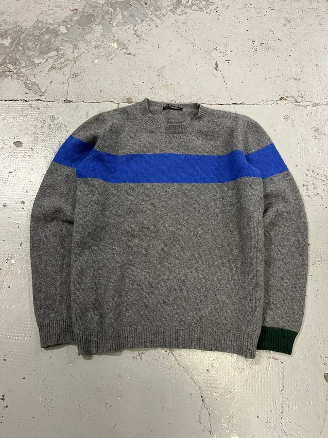 2000s Daniele Alessandrini Blue Line Grey Wool Sweater