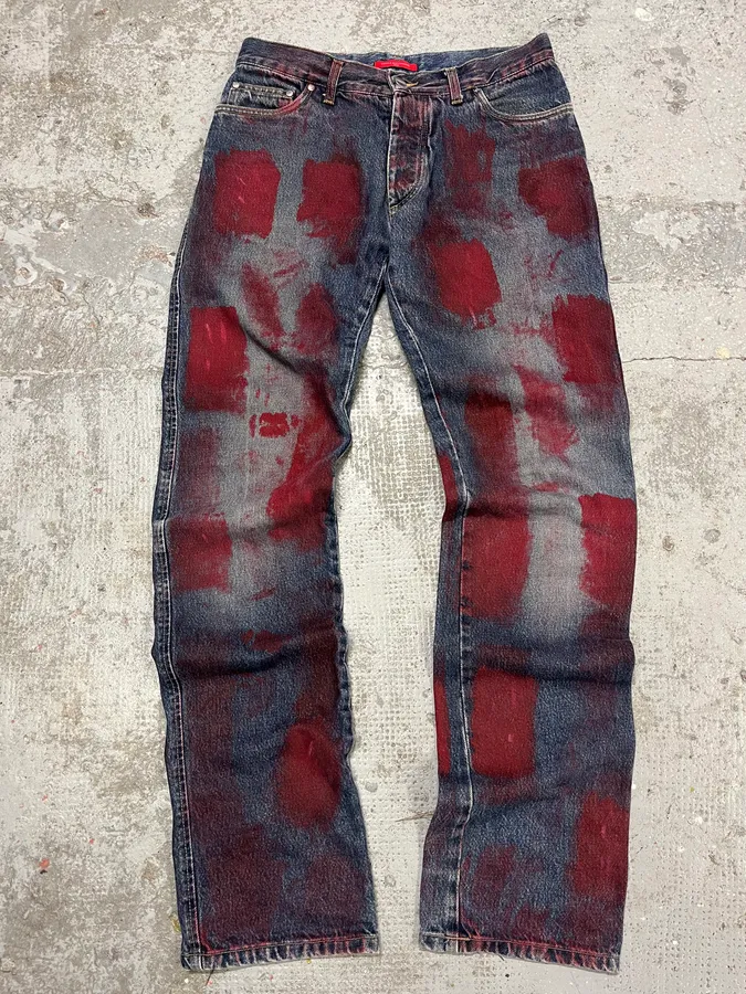 2000s Daniele Alessandrini Blurred Painted Blue Denim Jeans - Image 2