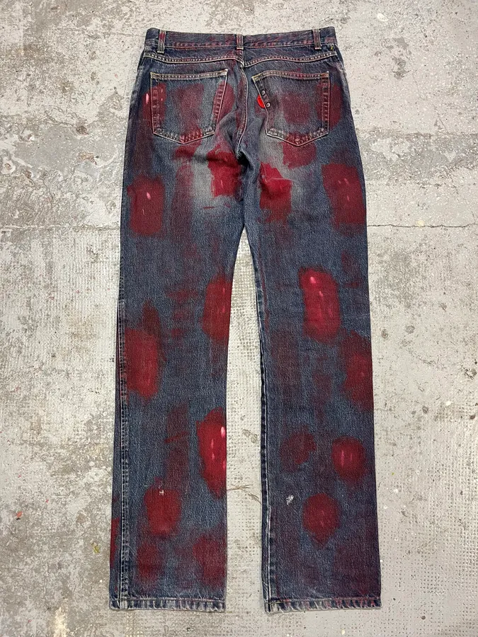 2000s Daniele Alessandrini Blurred Painted Blue Denim Jeans - Image 3