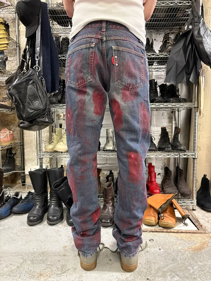 2000s Daniele Alessandrini Blurred Painted Blue Denim Jeans - Image 5