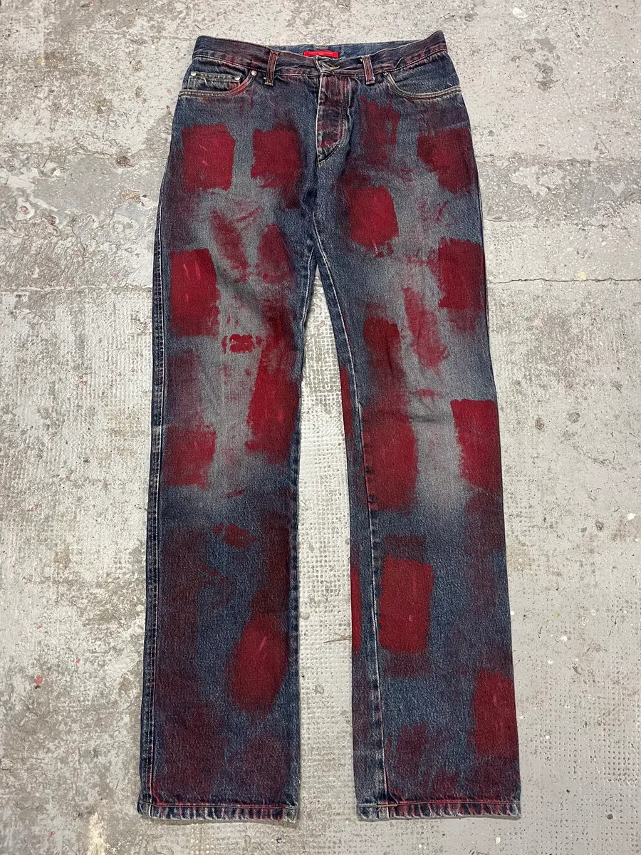 2000s Daniele Alessandrini Blurred Painted Blue Denim Jeans - Image 6