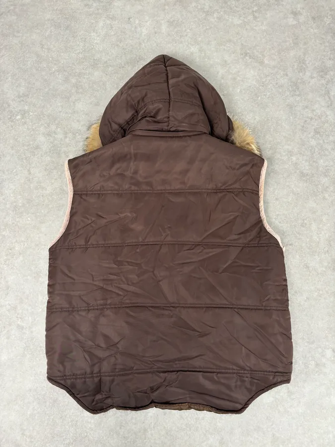 2000s Daniele Alessandrini Brown Fur Hodded Puffer Vest - Image 5
