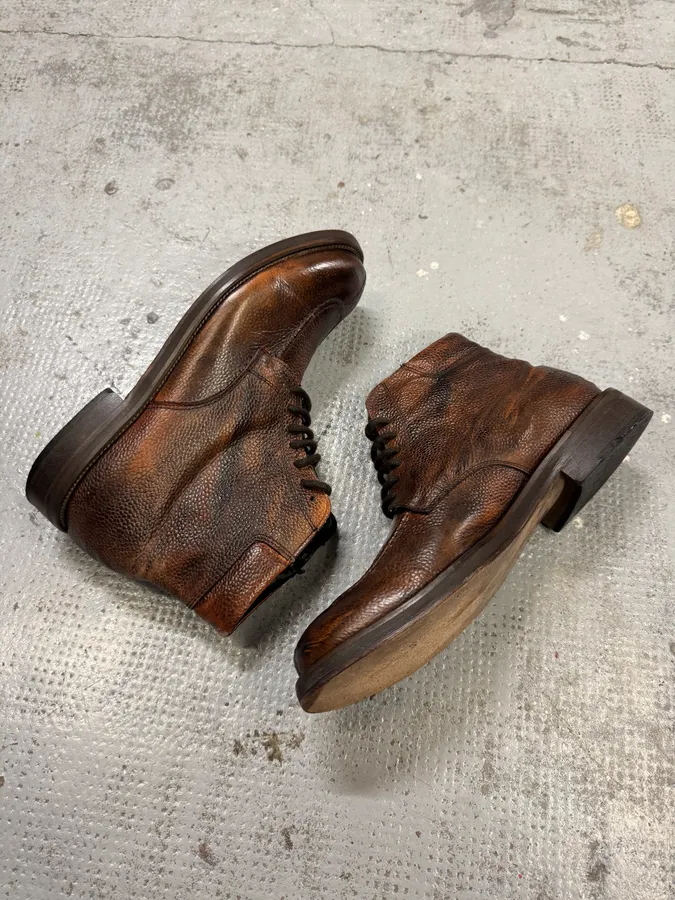 2000s Daniele Alessandrini Brown Grain Leather Boots - Image 5
