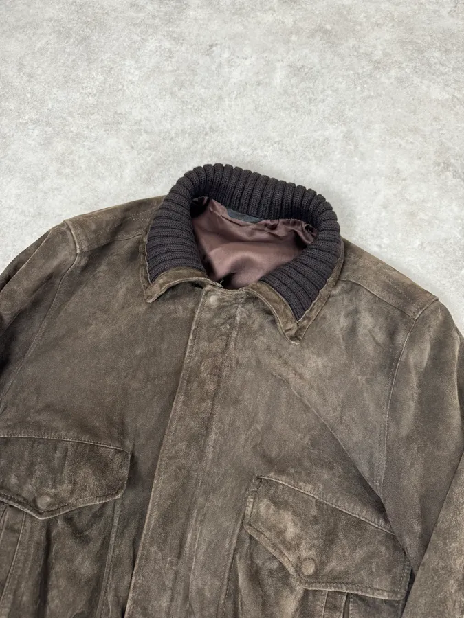 2000s Daniele Alessandrini Brown Suede Leather Bomber Jacket - Image 5