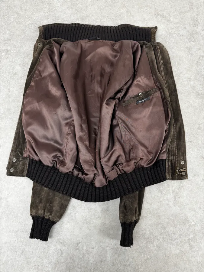 2000s Daniele Alessandrini Brown Suede Leather Bomber Jacket - Image 8