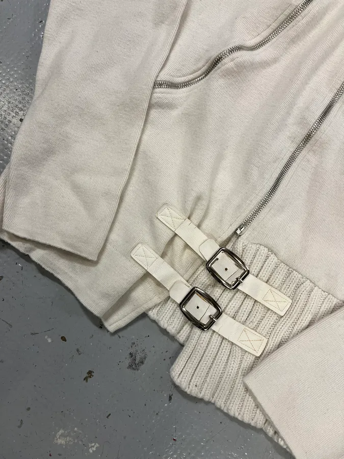 2000s Daniele Alessandrini Circle Zip White Zip-up Sweater - Image 6