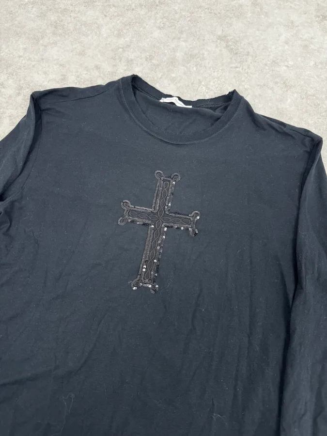 2000s Daniele Alessandrini Cross Ornament Black Longsleeves - Image 5