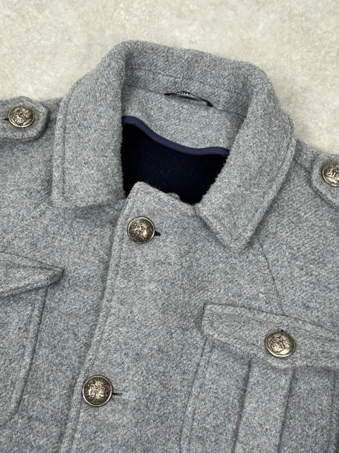 2000s Daniele Alessandrini Grey Classy Buttoned Jacket - Image 3