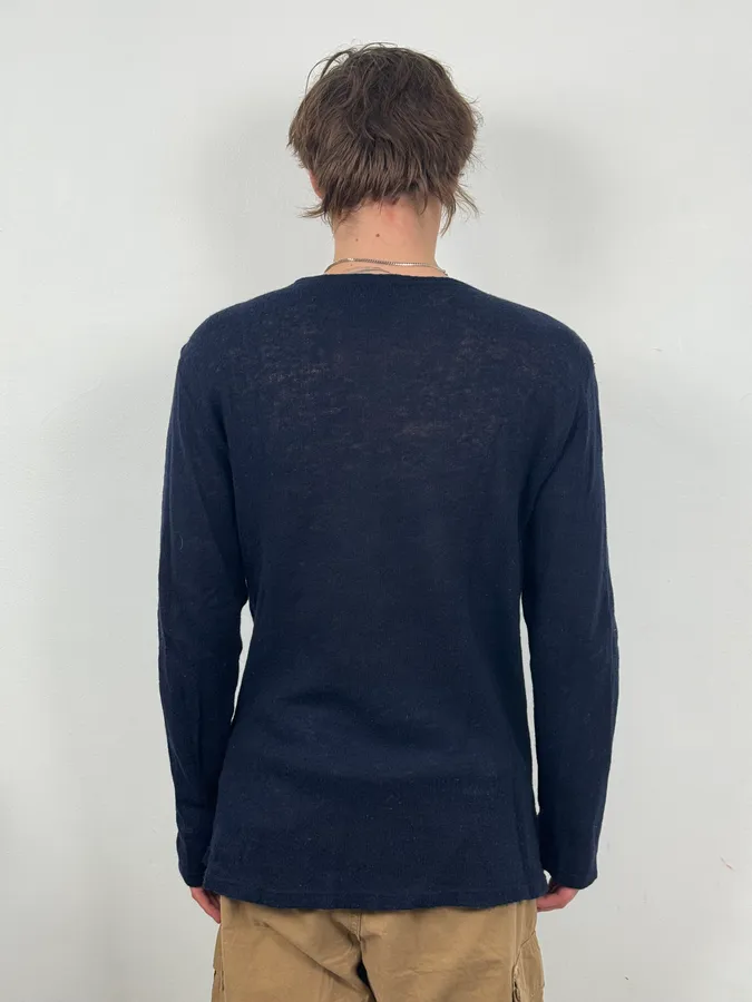 2000s Daniele Alessandrini Japan Sunset Navy Wool Sweater - Image 3