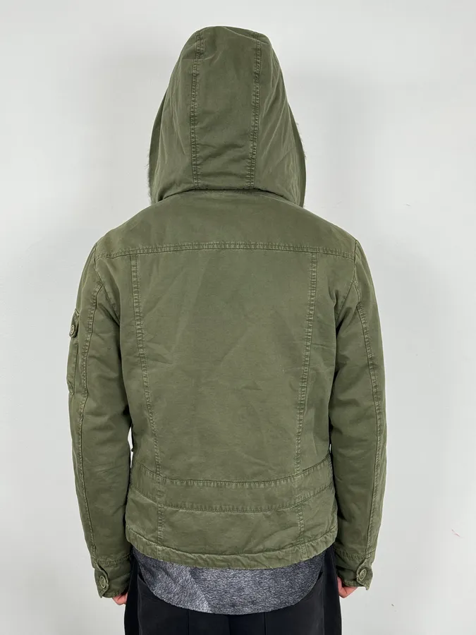 2000s Daniele Alessandrini Military Green Multi Pockets Faux Fur Jacket - Image 2