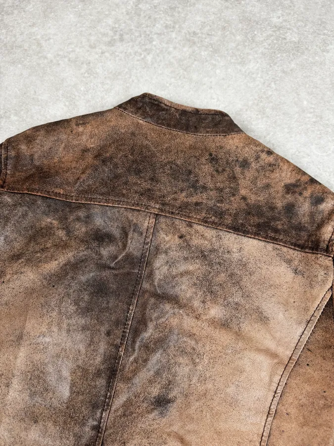 2000s Daniele Alessandrini Raw Aged Brown Leather Jacket - Image 6