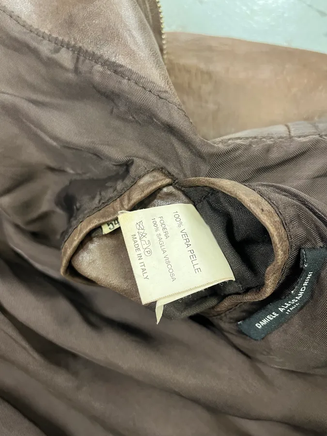 2000s Daniele Alessandrini Raw Brown Leather Jacket - Image 11
