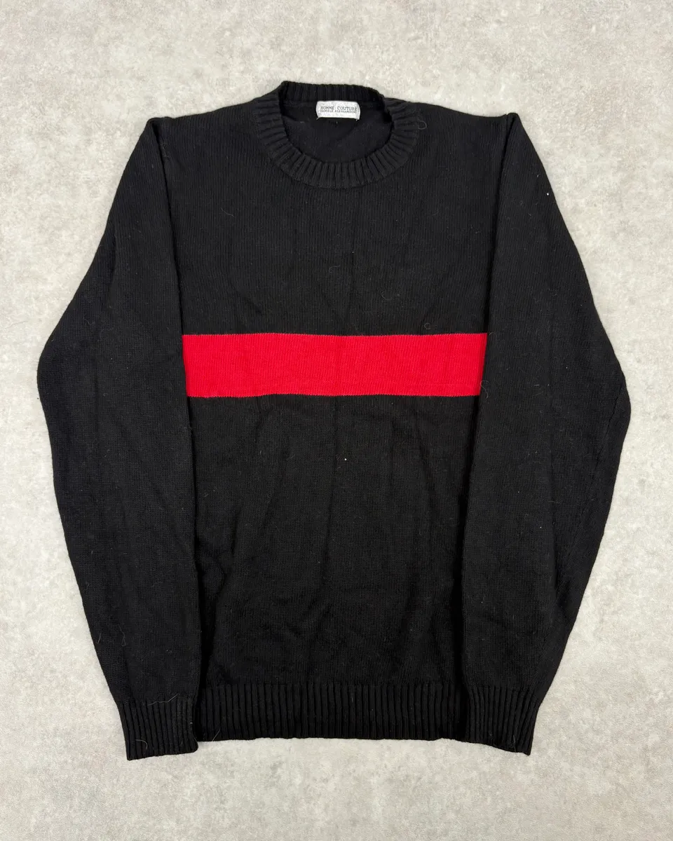 2000s Daniele Alessandrini Red Line Black Wool Sweater