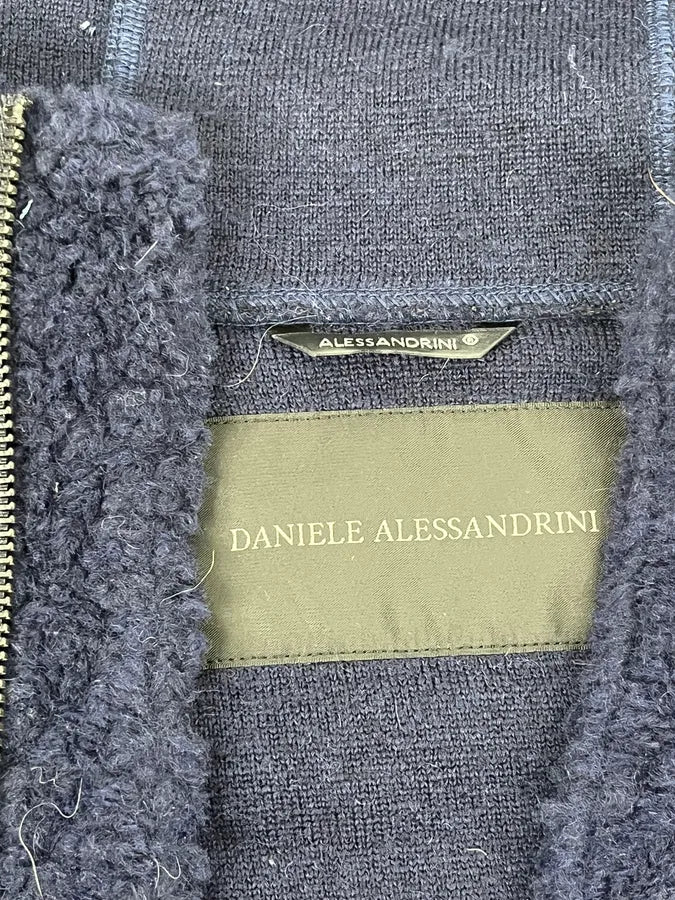2000s Daniele Alessandrini Sherpa Double Zip Navy Jacket - Image 11