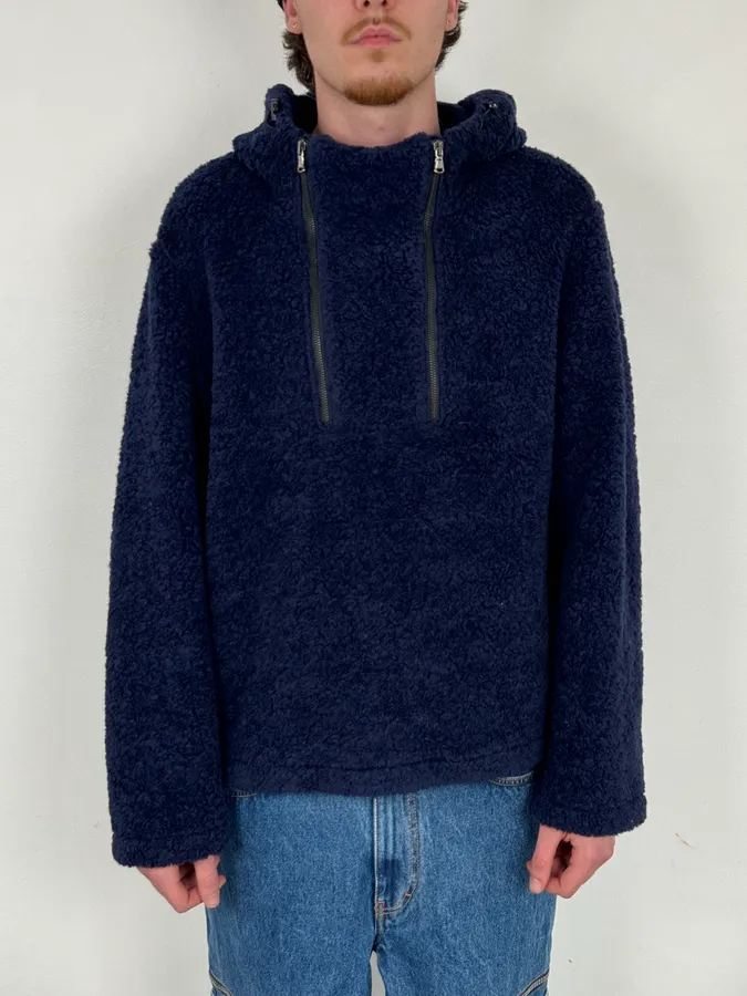 2000s Daniele Alessandrini Sherpa Double Zip Navy Jacket - Image 2