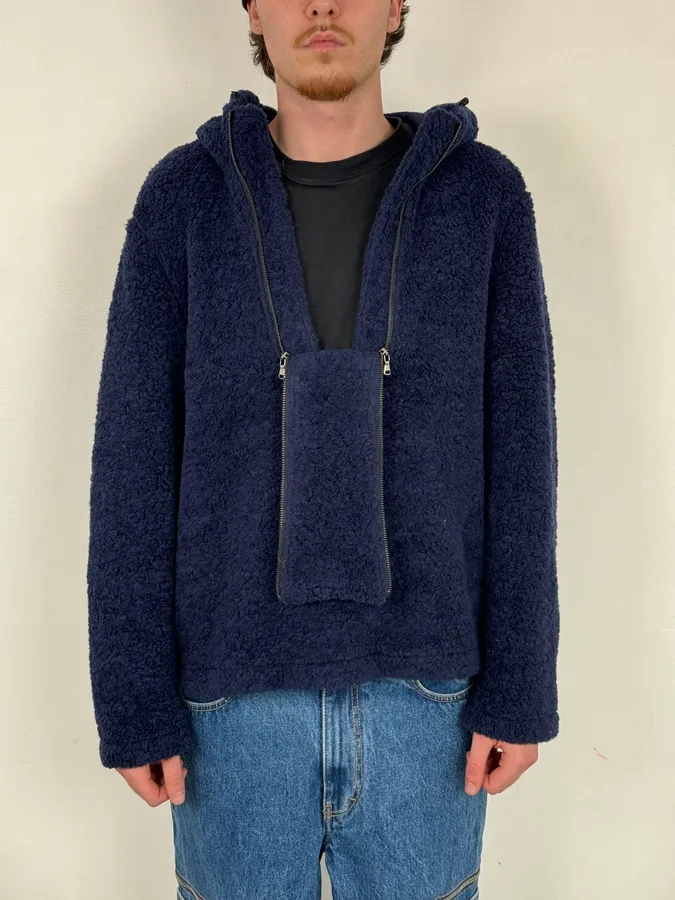 2000s Daniele Alessandrini Sherpa Double Zip Navy Jacket - Image 3