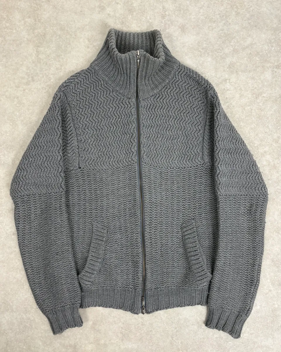 2000s Daniele Alessandrini Textured Classy Gray Wool Zip-Up Sweater
