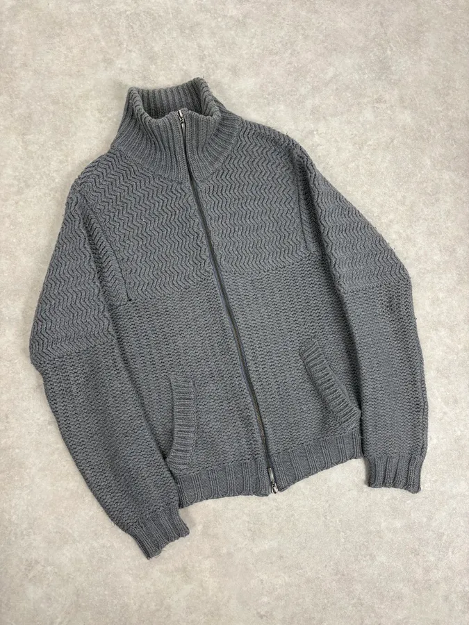 2000s Daniele Alessandrini Textured Classy Gray Wool Zip-Up Sweater - Image 4