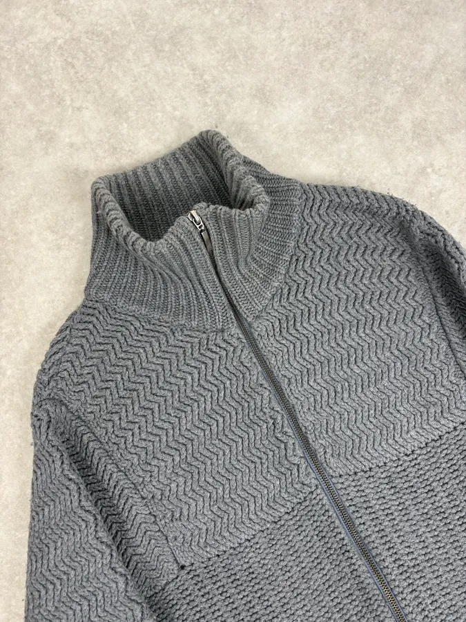 2000s Daniele Alessandrini Textured Classy Gray Wool Zip-Up Sweater - Image 5