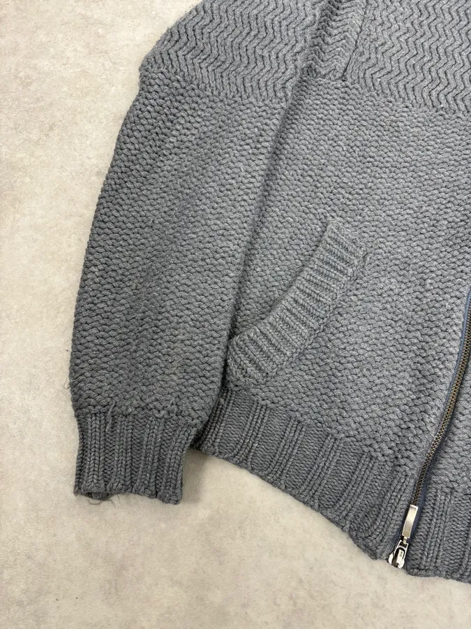 2000s Daniele Alessandrini Textured Classy Gray Wool Zip-Up Sweater - Image 8