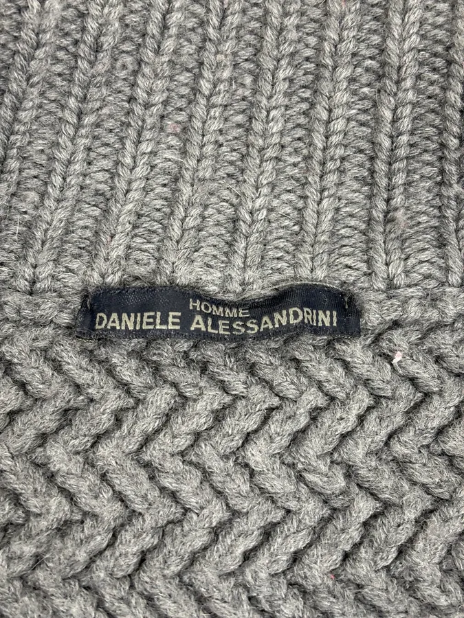 2000s Daniele Alessandrini Textured Classy Gray Wool Zip-Up Sweater - Image 9
