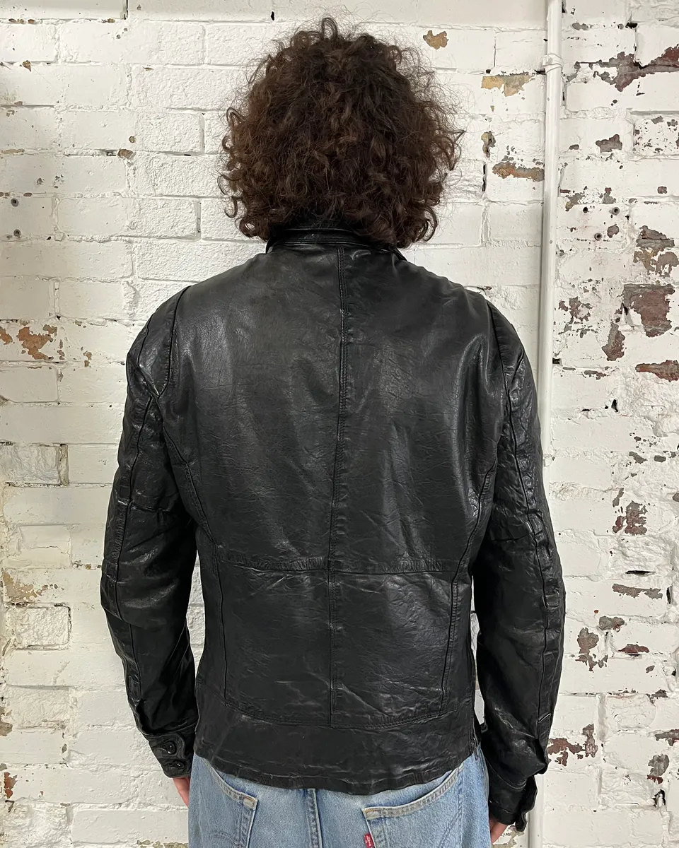 2000s Diesel Avant-Garde Biker Black Leather Jacket - Image 3