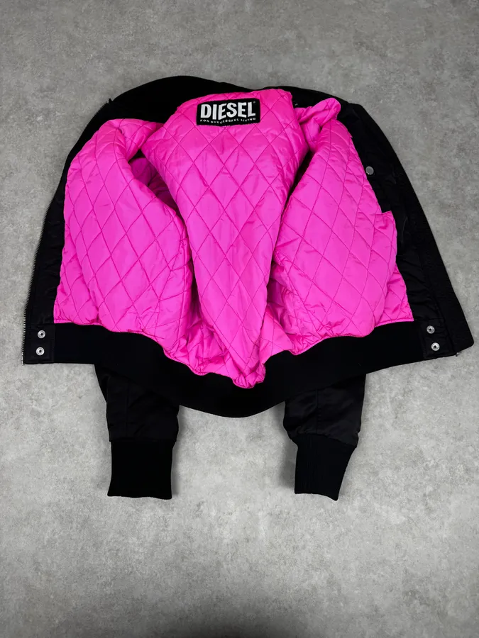 2000s Diesel Back Laced Black Bomber Jacket - Image 7