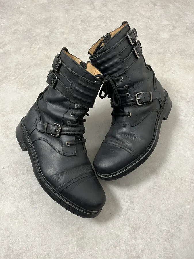 2000s Diesel Biker Black Leather Boots - Image 3
