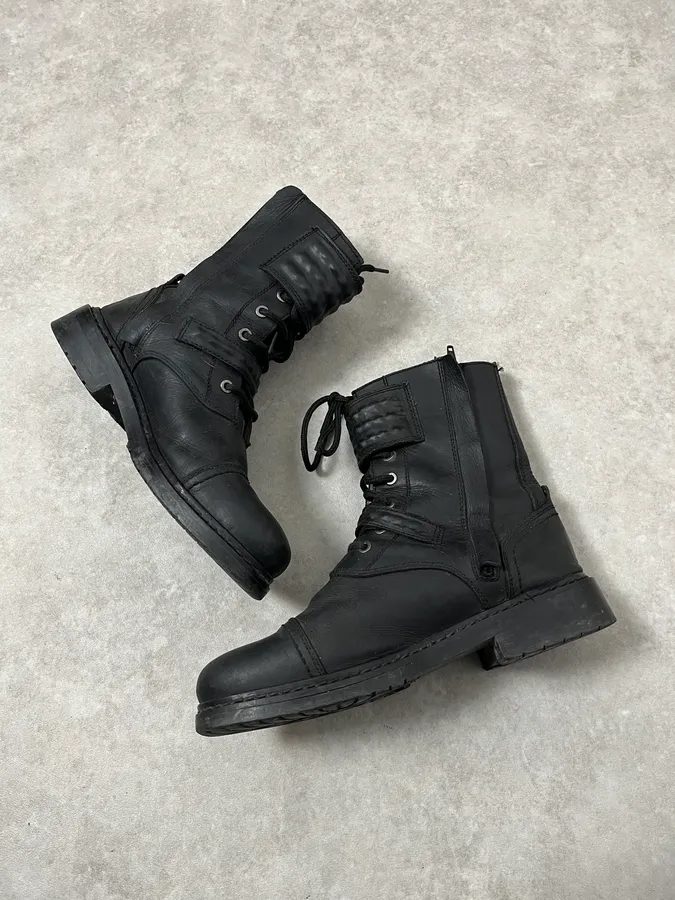 2000s Diesel Biker Black Leather Boots - Image 4