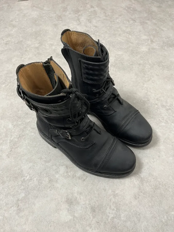 2000s Diesel Biker Black Leather Boots - Image 5