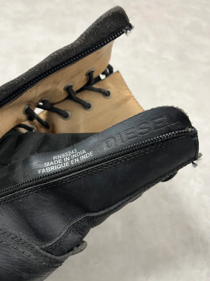 2000s Diesel Biker Black Leather Boots - Image 9