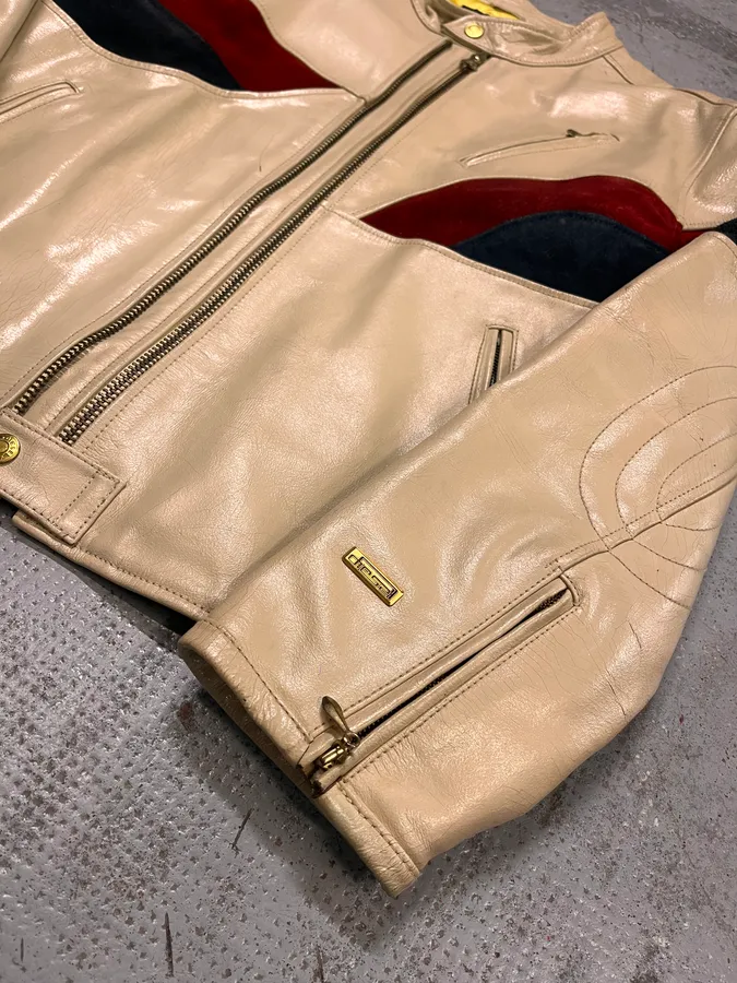 2000s Diesel Biker Cracked White Cream Leather Jacket - Image 6