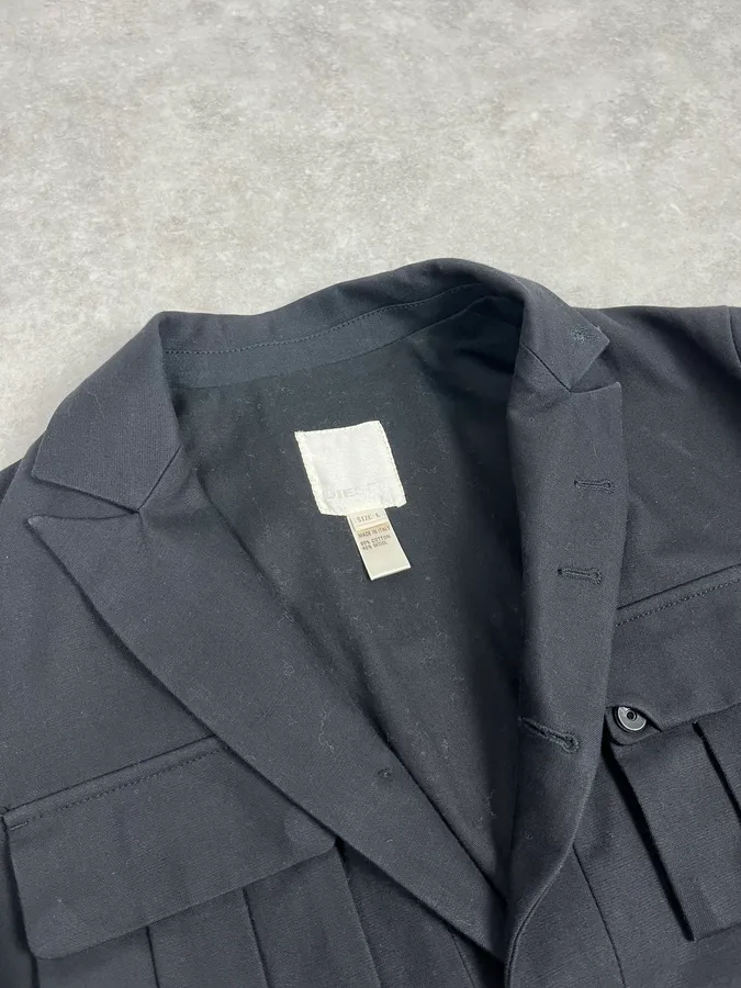 2000s Diesel Black Buttoned Wool Blazer Jacket - Image 5