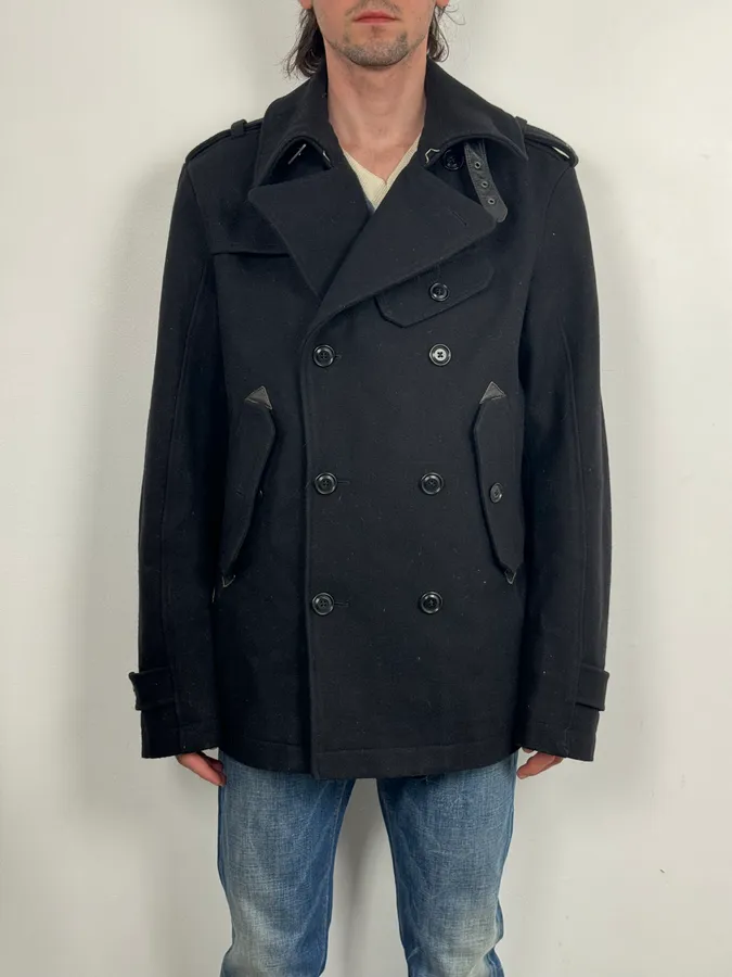 2000s Diesel Black Classy Wool Caban Jacket - Image 2