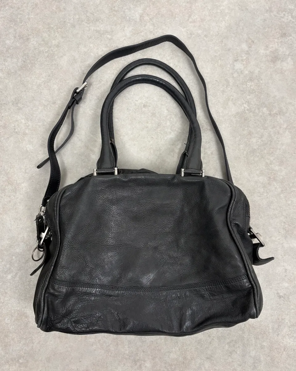 2000s Diesel Black Dual Zippers Leather Messenger Bag