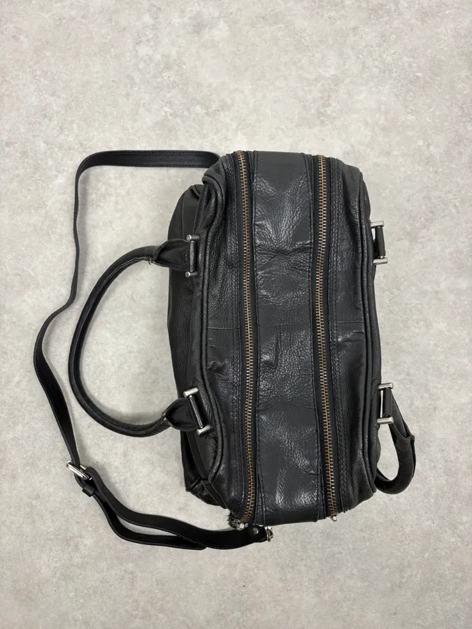 2000s Diesel Black Dual Zippers Leather Messenger Bag - Image 9